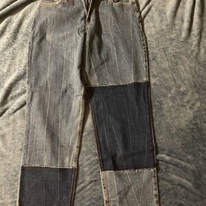 Hollister Two-Tone Gray and Dark Indigo Patchwork Straight Jeans